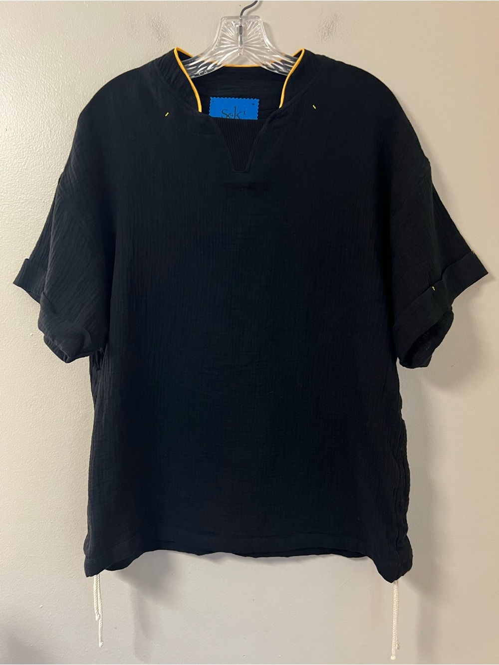 Seki Artisanal France Gauze Top Men’s M Black Pull On Art Made To Order Handmade